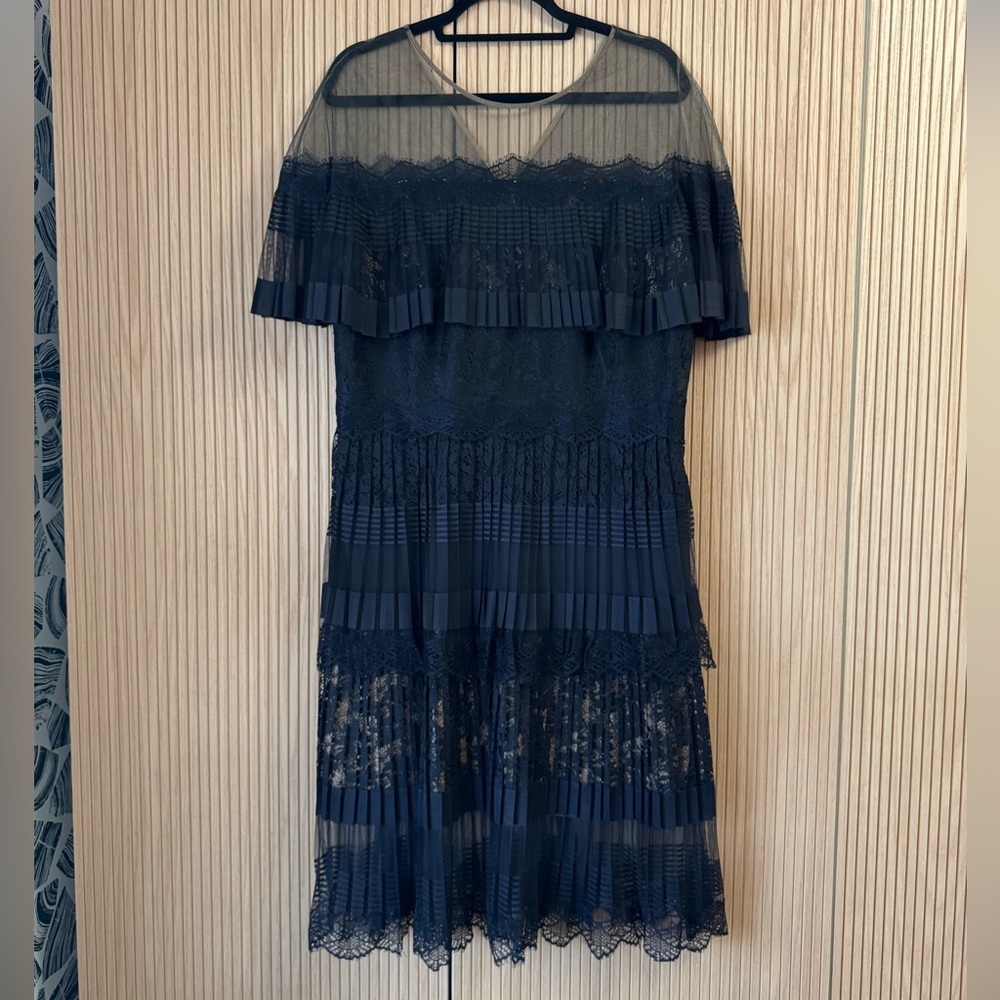 Tadashi Shoji Tristan Pleated Lace Dress Black Size 18